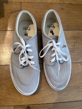 Polo by Ralph Lauren Men’s Light Gray Canvas Lace-Up Sneakers
